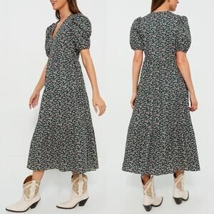 Tuckernuck HYACINTH HOUSE Green & Pink Floral Tiered Sadie Midi Boho Dress - MED